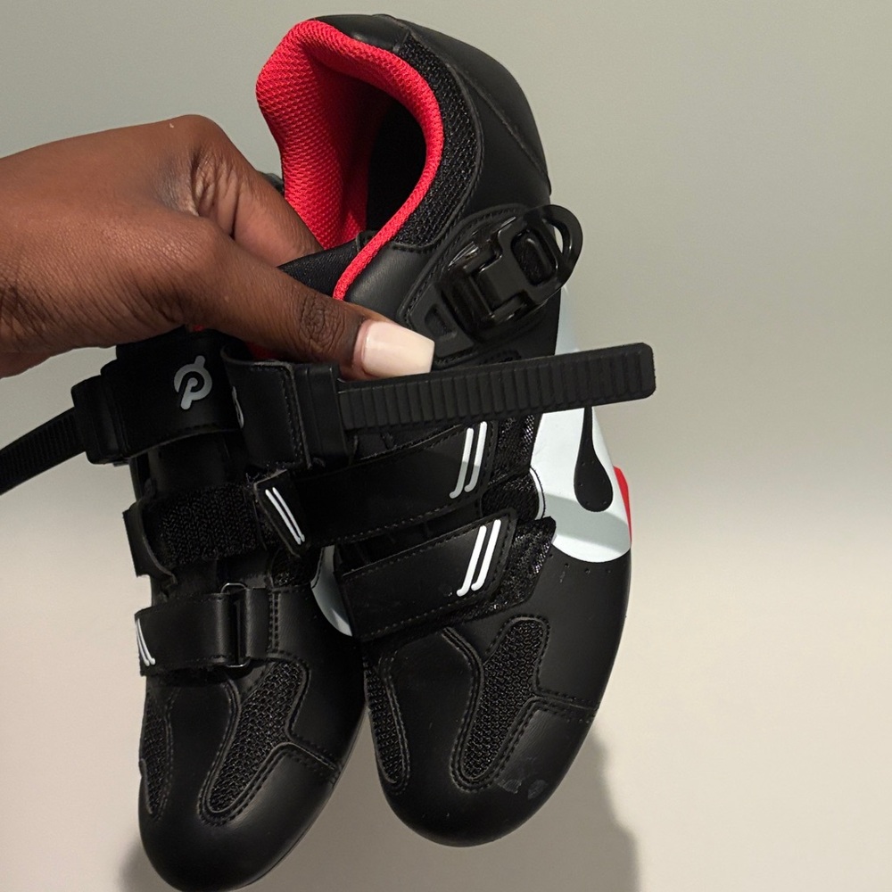 Peloton Black Cycling Shoes with Red Soles